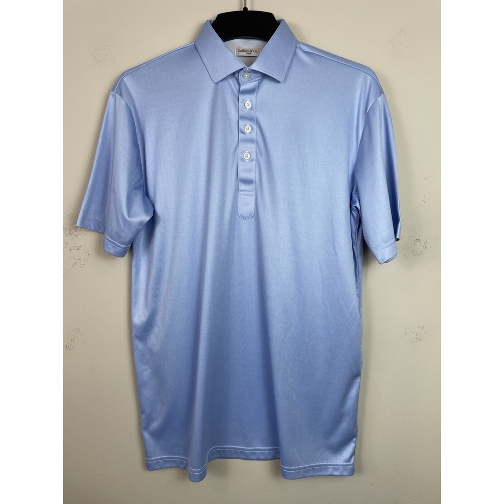 Collars & Co Dress Collar Polo Mens Large Blue Herringbone Short Sleeve Golf - Picture 2 of 8